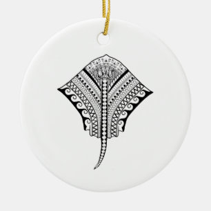 Adorno De Cerámica Black Tribal Stingray Manta Ray