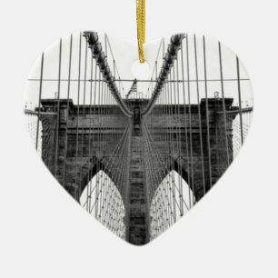 Adorno De Cerámica Black White Brooklyn Bridge Nueva York