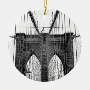 Adorno De Cerámica Black White Brooklyn Bridge Nueva York