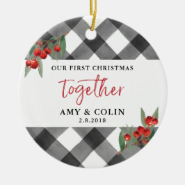 Adorno De Cerámica Black White Buffalo chequea la primera Navidad jun