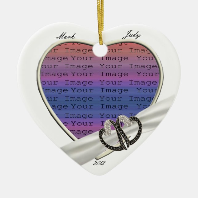 Adorno De Cerámica Black & White Diamond Hearts Ornament (Frente)