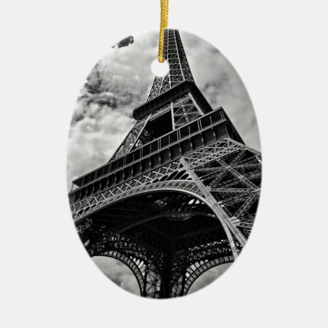 Adorno De Cerámica Black White Eiffel Tower Paris Europe Travel (Frente)