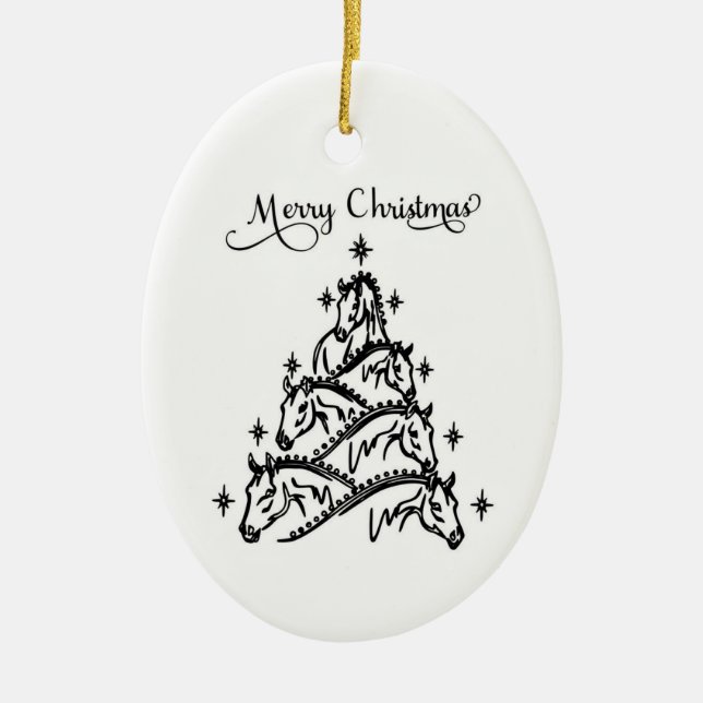 Adorno De Cerámica Black & White Horse Tree Ornament  (Frente)