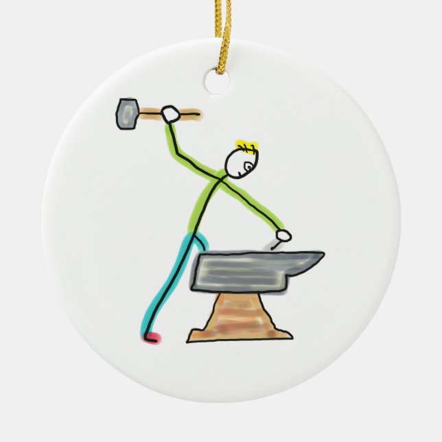 Adorno De Cerámica Blacksmithing Stickman (Frente)