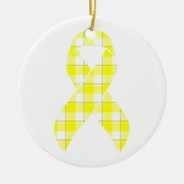 Adorno De Cerámica Bladder Cancer Awareness Plaid Yellow Ribbon