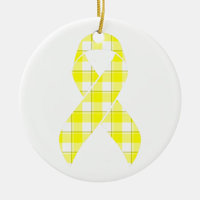 Adorno De Cerámica Bladder Cancer Awareness Plaid Yellow Ribbon (Frente)