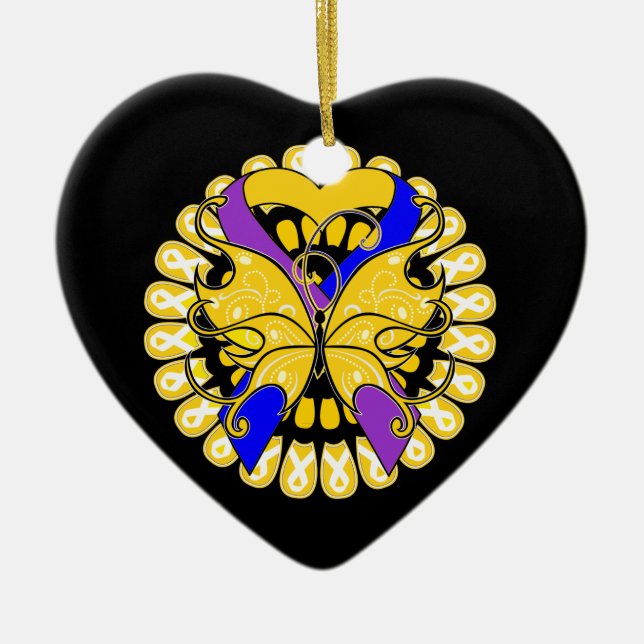 Adorno De Cerámica Bladder Cancer Butterfly Heart Ribbon (Frente)