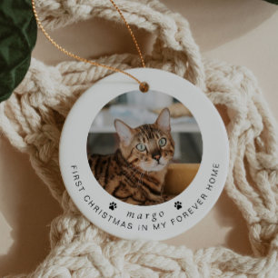 Adorno De Cerámica BLAIR Moderno primer Navidad foto de gato o Mascot