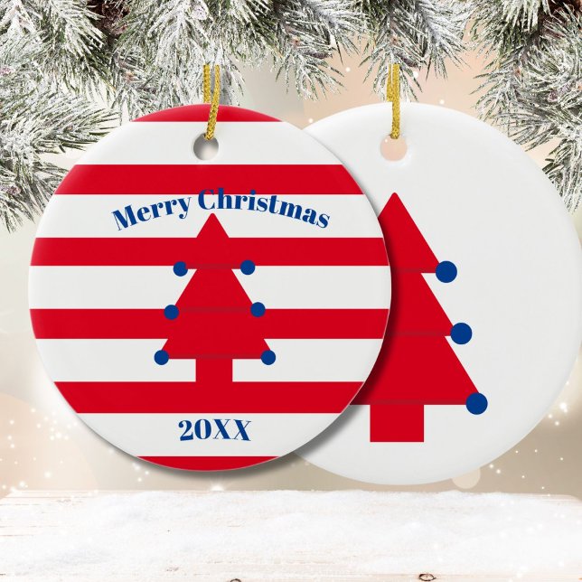 Adorno De Cerámica Blanco azul rojo del árbol de Navidad (Subido por el creador)
