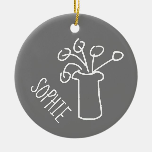 Adorno De Cerámica Blanco florido moderno (Frente)