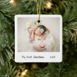 Adorno De Cerámica Blanco negro minimalista primer bebé de Navidad