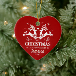 Adorno De Cerámica Blanco Rojo Cortado Primeros Abuelos De Navidad De