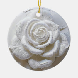 Adorno De Cerámica Blanco Sobre Blanco - Rosa Esculpida