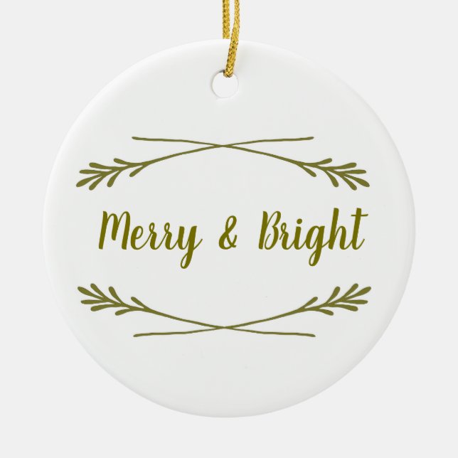 Adorno De Cerámica Blanco y oro Merry& brillante (Frente)