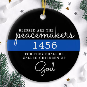 Adorno De Cerámica Blessed Are The Peacemakers Blue Line Police