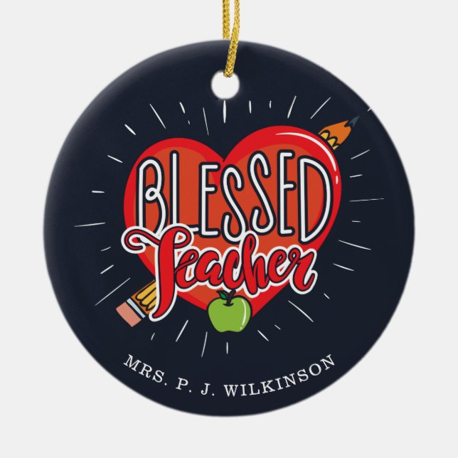 Adorno De Cerámica Blesser School Teacher Heart Pencil Apple Personal (Frente)