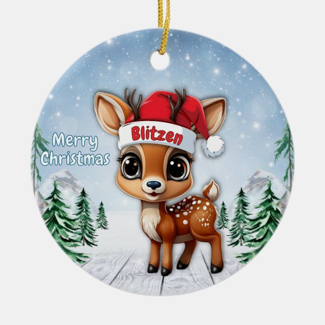 Adorno De Cerámica Blitzen Baby Deer, Fawn, Doe, Reindeer 🦌🎄 (Frente)
