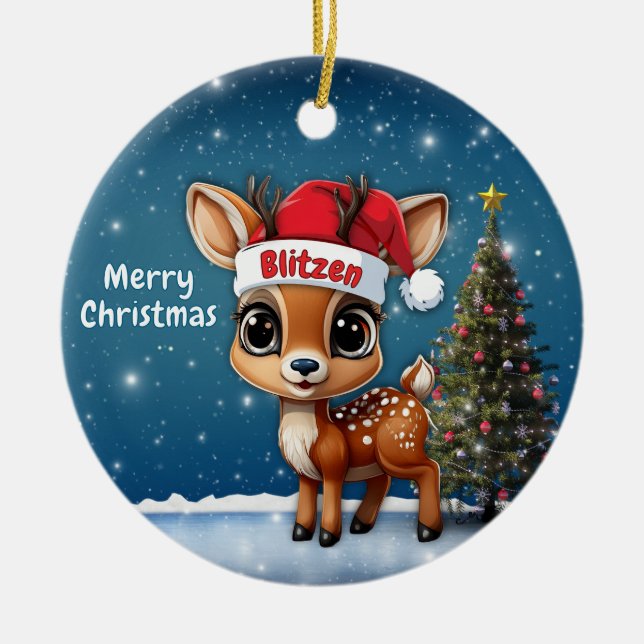 Adorno De Cerámica Blitzen Baby Deer, Fawn, Doe, Reindeer🦌 🎄 (Frente)