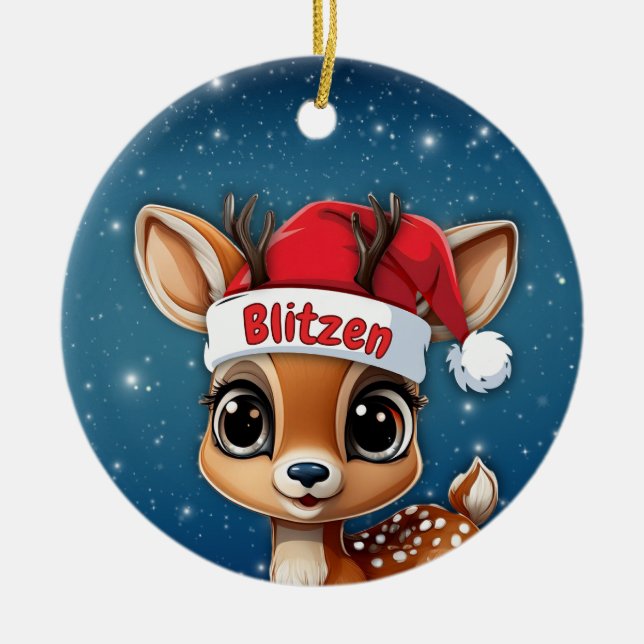Adorno De Cerámica Blitzen Baby Deer, Fawn, Doe, Reindeer 🦌🎄 (Frente)