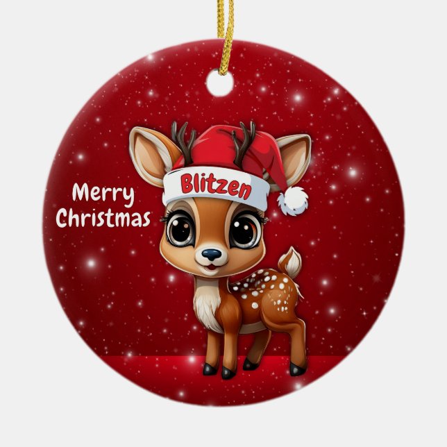 Adorno De Cerámica Blitzen Baby Deer, Fawn, Doe, Reindeer🦌 🎄 (Frente)