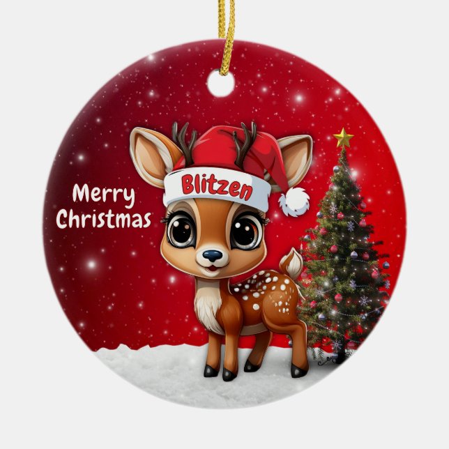 Adorno De Cerámica Blitzen Baby Deer, Fawn, Doe, Reindeer🦌 🎄 (Frente)