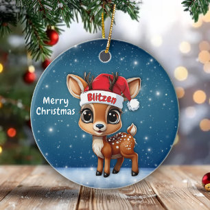 Adorno De Cerámica Blitzen Lindo animal personaje reno, ciervo