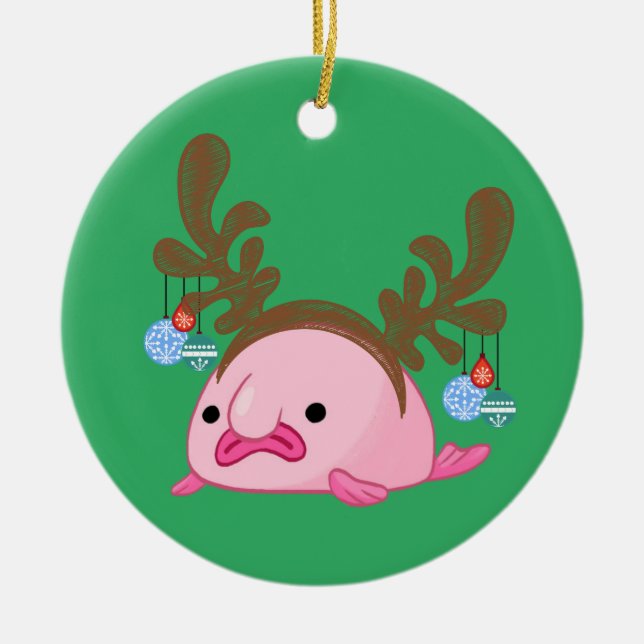 Adorno De Cerámica Blobfish verde personalizado de reno (Frente)