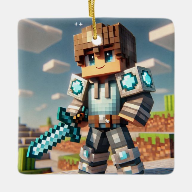 Adorno De Cerámica Blockstyle Dragon oscuro Diamond Sword (Anverso)