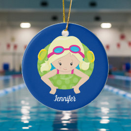 Adorno De Cerámica Blona Chica De Natación Cute Personalizado Niños D