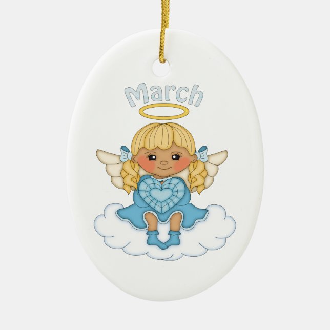 Adorno De Cerámica Blonde del ángel de marzo Birthstone (Frente)