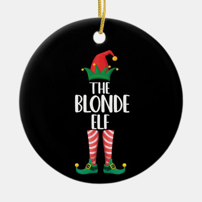 Adorno De Cerámica Blonde Elf Navidades familiares coincidentes Elf F (Frente)
