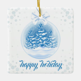 Adorno De Cerámica Blue and White Christmas Tree Snow Globe 