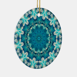 Adorno De Cerámica Blue Aqua Mandala Rosette Retro Hippie
