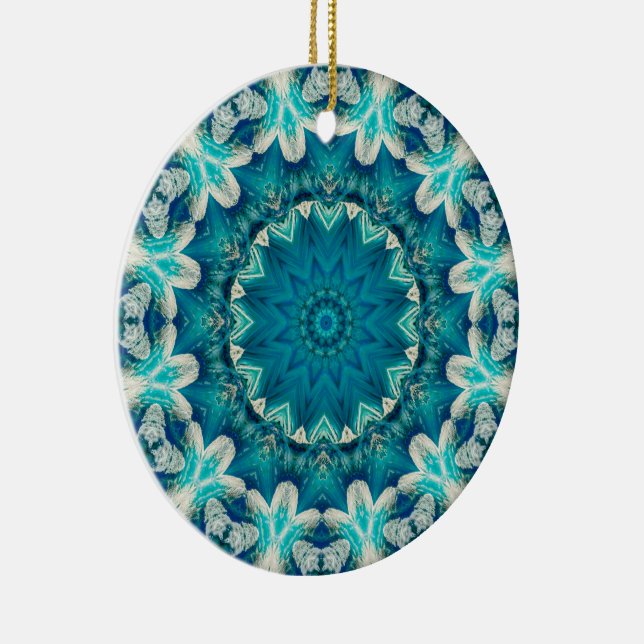Adorno De Cerámica Blue Aqua Mandala Rosette Retro Hippie (Derecha)
