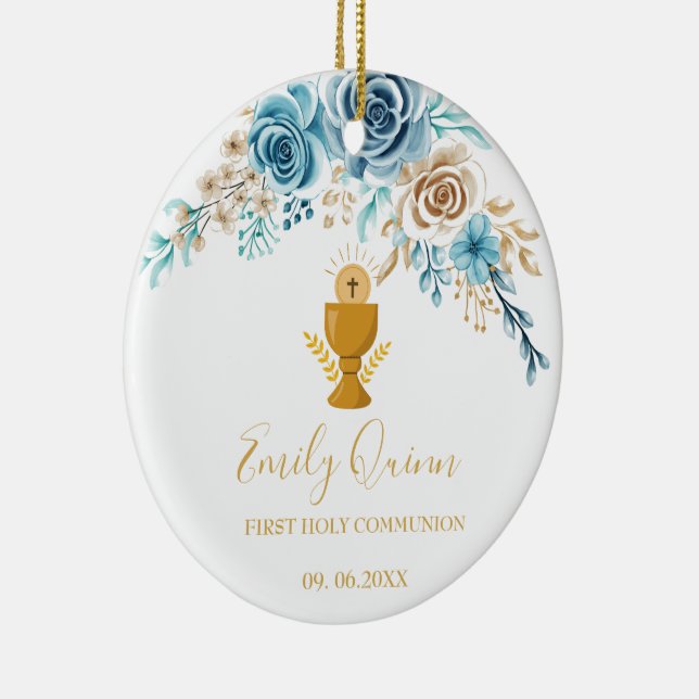 Adorno De Cerámica Blue Blossom Communion Chalice Keepsake Ornament" (Derecha)