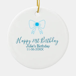 Adorno De Cerámica Blue bow happy 21ᵉʳ cumpleaños date