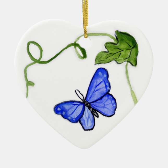 Adorno De Cerámica Blue Butterfly Garden Personalizado de arte Orname (Frente)