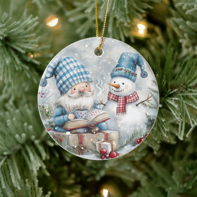 Adorno De Cerámica Blue Christmas Gnome  (Árbol)