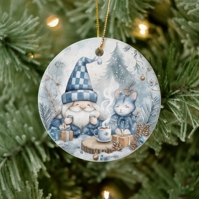 Adorno De Cerámica Blue Christmas Gnome  (Árbol)