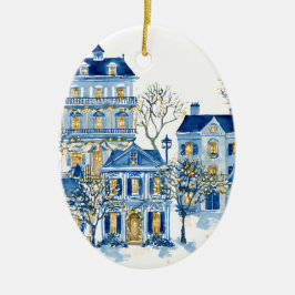 Adorno De Cerámica Blue Christmas Oval Ornament – Holiday Tree Decor