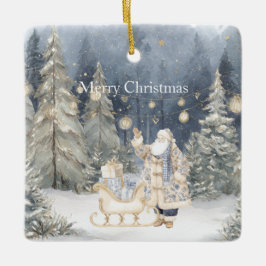 Adorno De Cerámica Blue Cream Santa Snow Christmas Trees