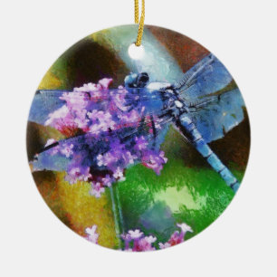 Adorno De Cerámica Blue Dragonfly on Wild Garlic Dot Art