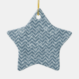 Adorno De Cerámica Blue Faux Purpurina Sparkle Chevron