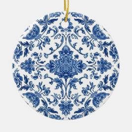 Adorno De Cerámica Blue Floral Chinoiserie White Watercolor