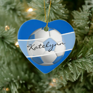Adorno De Cerámica Blue Girls Soccer Ball Black  Heart Ornament
