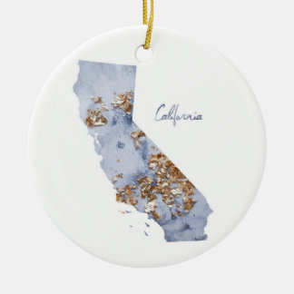 Adorno De Cerámica Blue & Gold California State Map