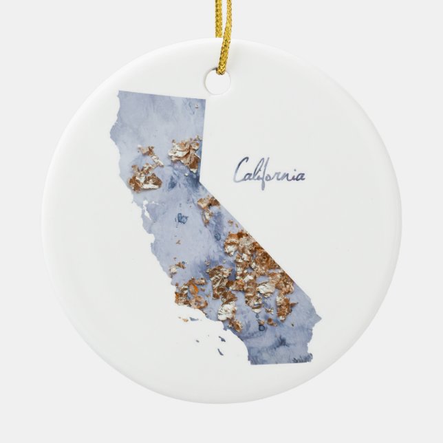 Adorno De Cerámica Blue & Gold California State Map (Frente)