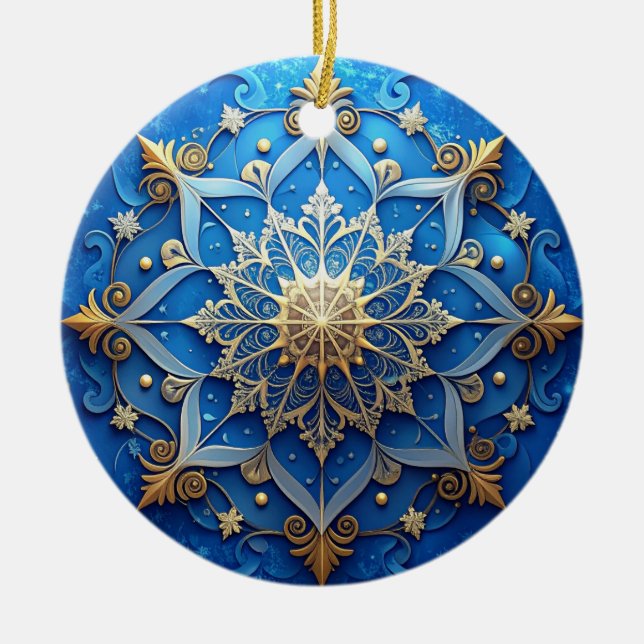 Adorno De Cerámica Blue Gold Decorative Holiday Ornament (Frente)