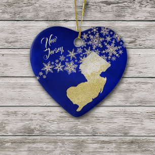 Adorno De Cerámica Blue Gold Snowflake New Jersey Heart