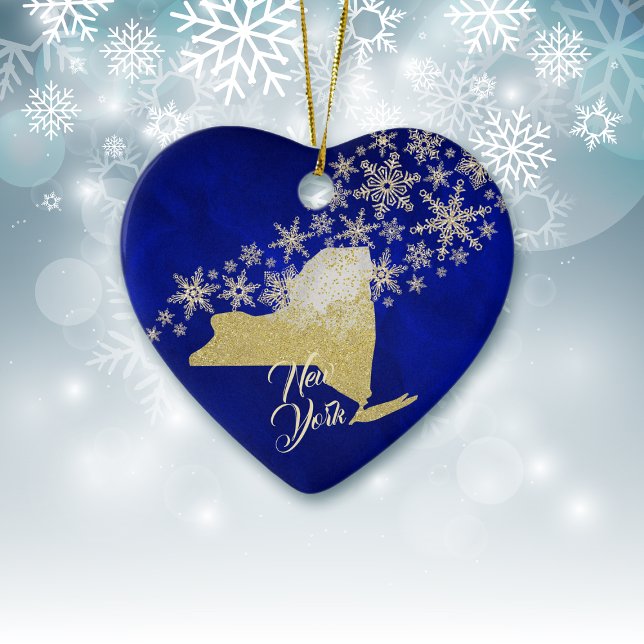 Adorno De Cerámica Blue Gold Snowflake New York Heart (Subido por el creador)